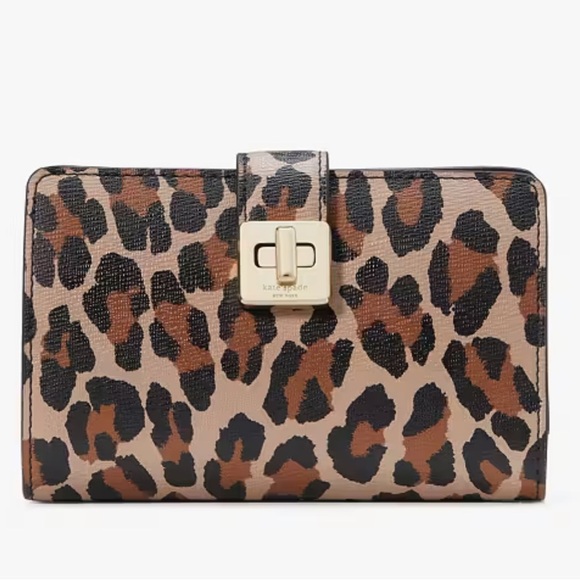 Kate Spade Phoebe Spotted Leopard Turnlock Medium Wallet - Picture 1 of 11